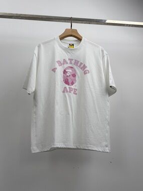 Bape White T-Shirt with Pink Logo